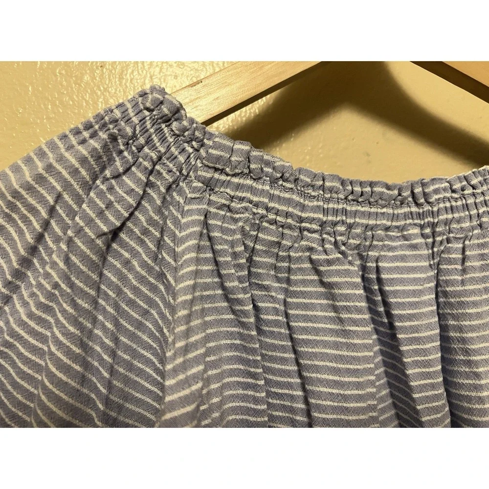 Olympic Gregory Grigoropoulos Blue White Stripe Crop‎ Peasant Blouse Top Greece